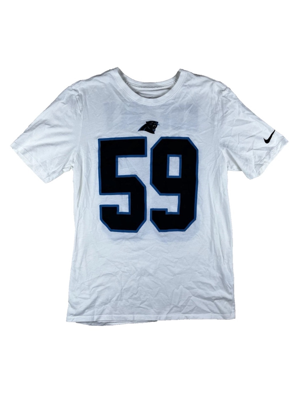 Nike Medium NFL Carolina Panthers White Tshirt Kuechly Football Team Game Night